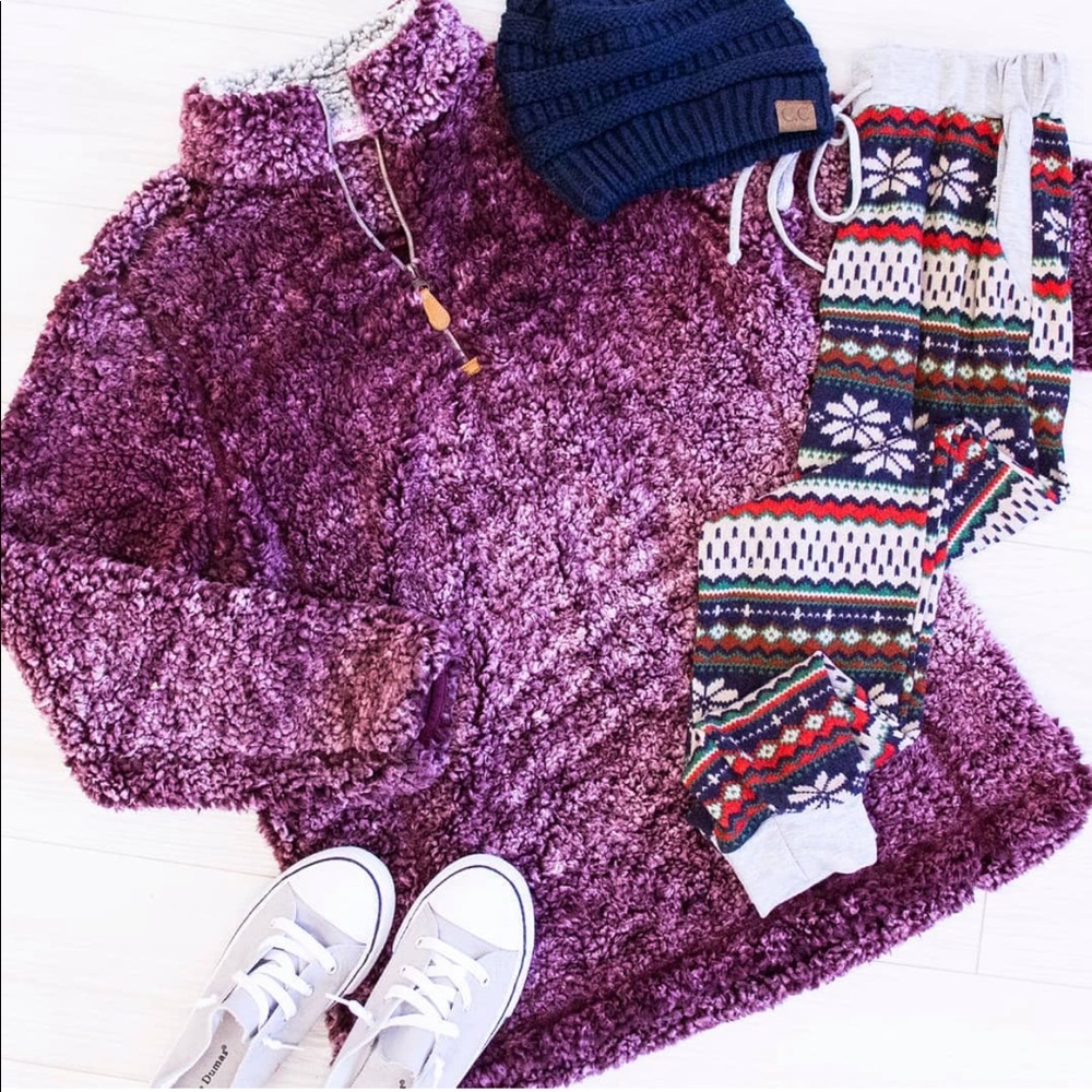 Pink Lily Boutique Deep Purple 1/4 Zip She…